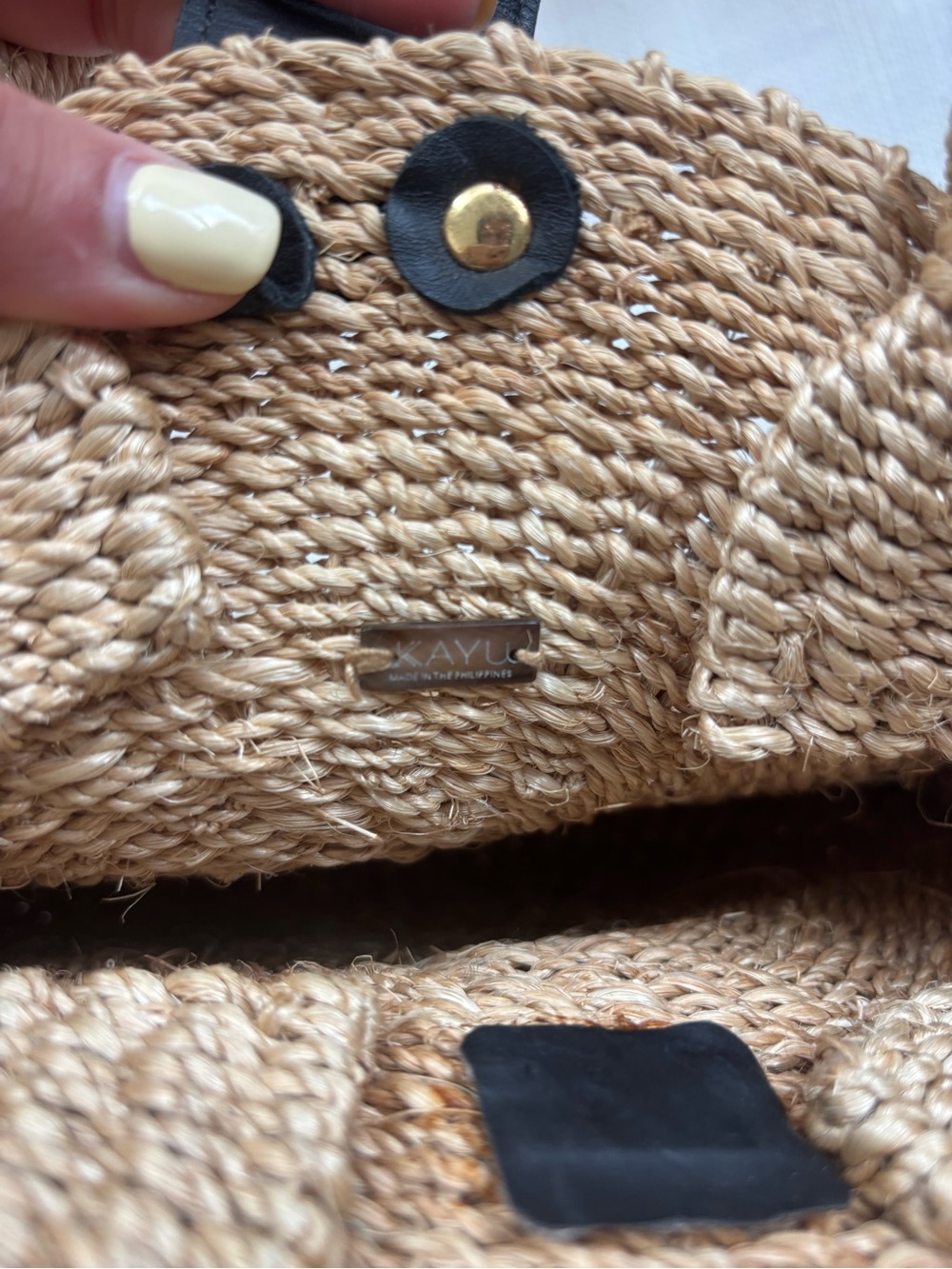 Round Woven Tote in Natural with Black Trim - Picture 3 of 3